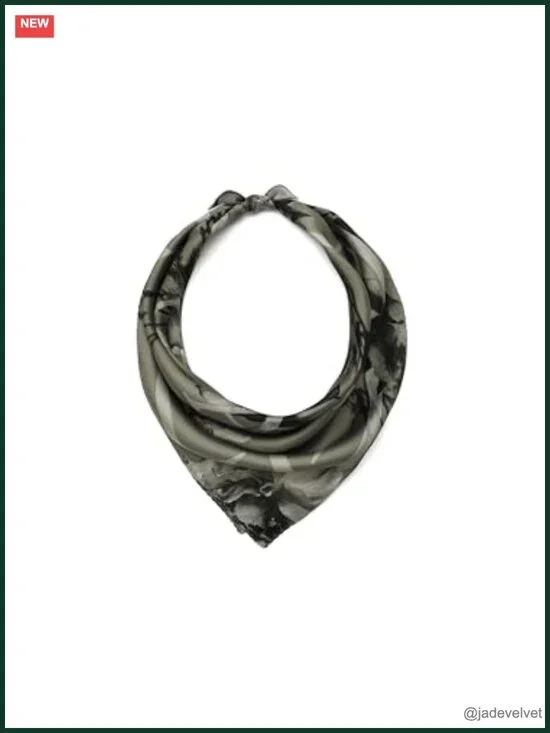 100% Silk Bandana, Barbwire Print, Zig-Zag Hem, Large Size, Versatile Styling