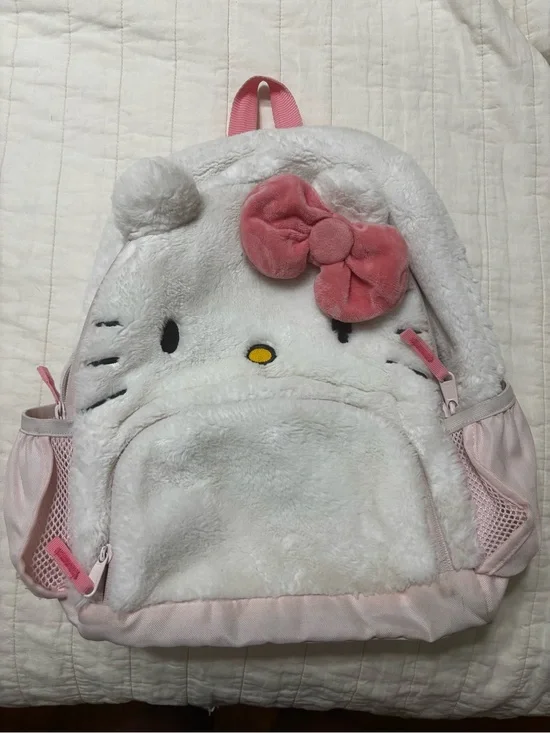 Pottery Barn Kids White and Pink Plush Hello Kitty Backpack