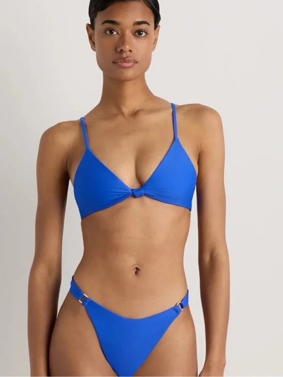 Quince Italian Knotted Triangle bikini top in electric blue NWT Large