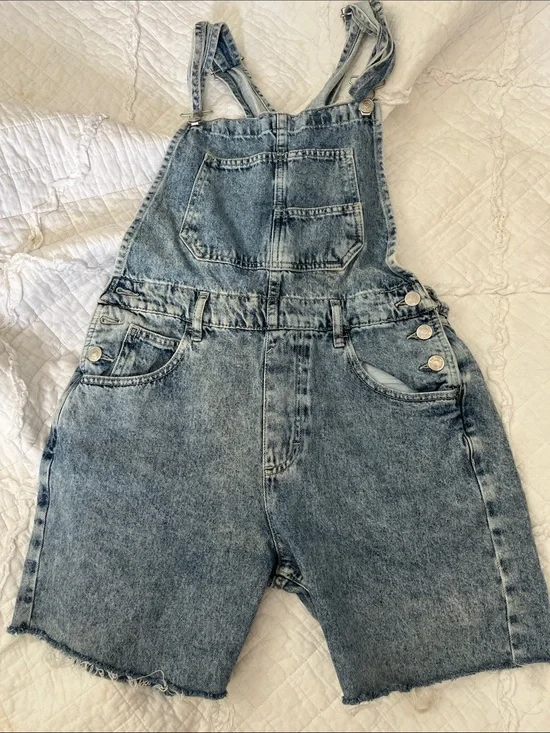 We The Free Free People Denim Short Overalls/Dungarees | Size Small | Acid Wash