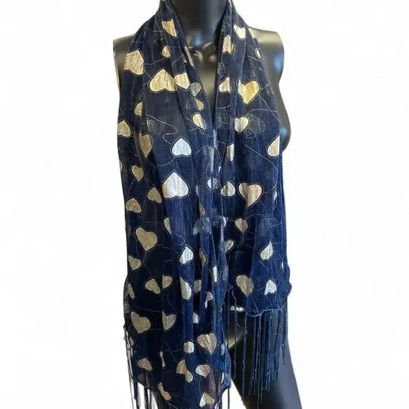 Navy blue scarf with gold