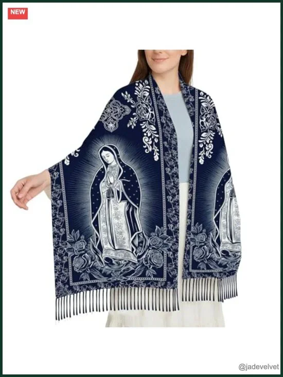 Religious Virgin of Guadalupe Faux Cashmere Shawl Scarf Wrap