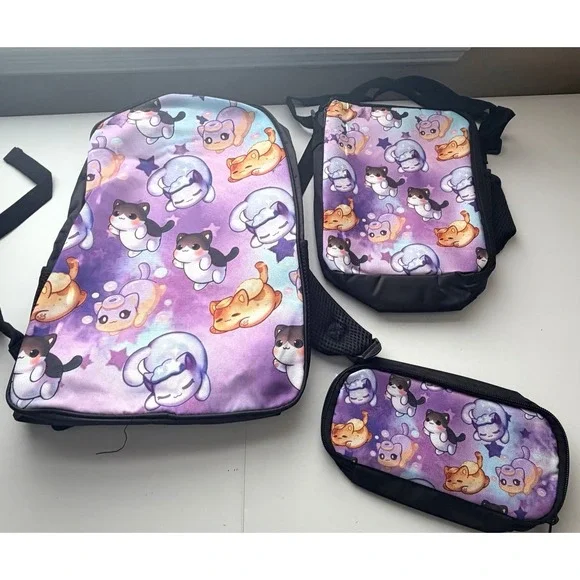 Backpack/ Lunch Box/Pencil Case  kitten chibi Artsy Cartoon Children travel