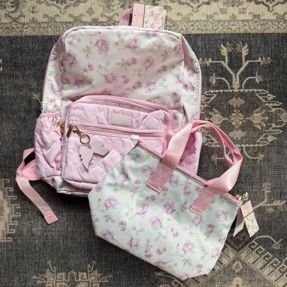 LoveShackFancy Target Yoobi Backpack and Lunch Bag Set Ribbon Rosa Floral Pink