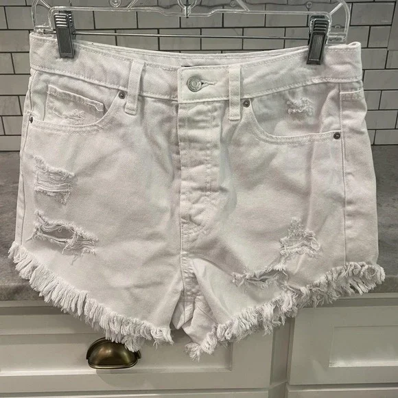 Wild Fable Shorts Womens 8 White Denim Jean Highest Rise Fringe Cutoff