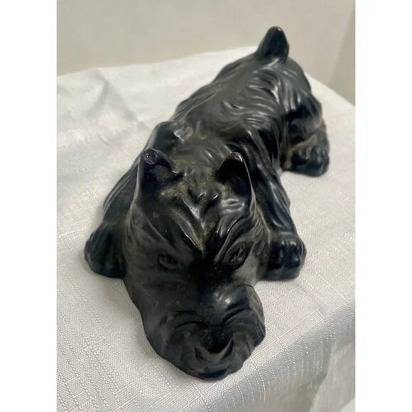 Black Scottish Terrier Scottie Dog Figurine Ceramic Vintage 8” Long Shelf Sitter