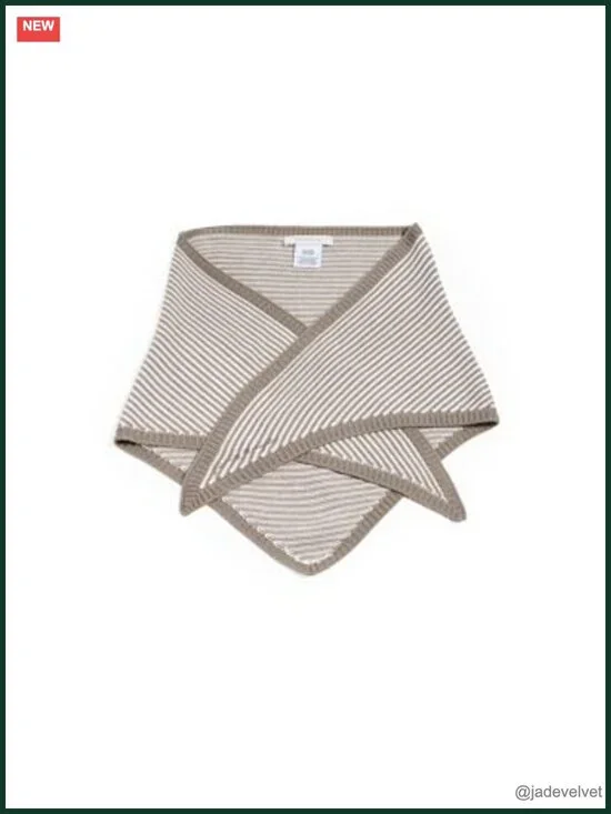 Knitted Triangle Scarf with Stripe Pattern and Ribbed Trim
