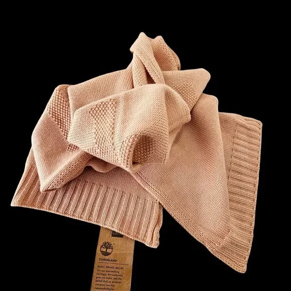 Timberland Signature Knit Scarf Pink Acrylic Rectangular Unisex 70
