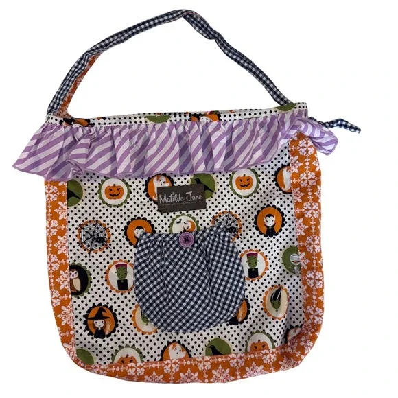 Matilda Jane Gils Halloween Trick Or Treat Bag Purse Tote Pumpkins Party‎ Cotton