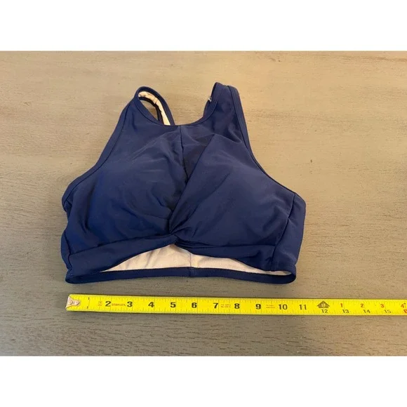 Kona Sol Navy Blue Twist Front High Neck Bikini Top Small Racerback Swimwear