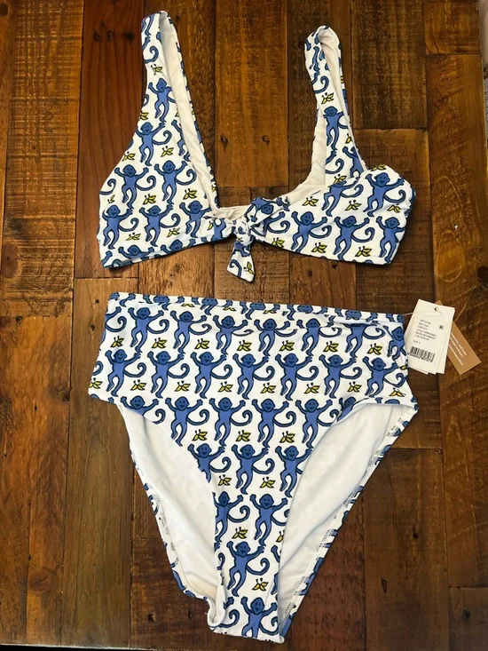 Roller Rabbit White and Blue Pattern Bikini Top