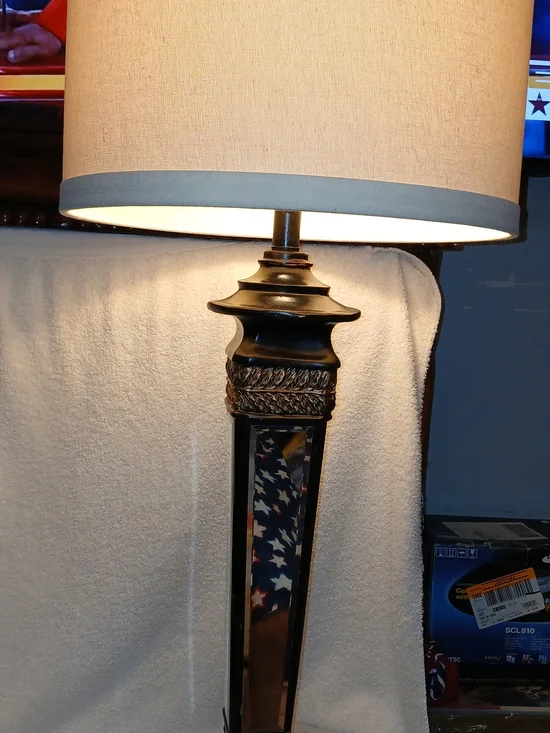Vintage Chapman Wood And Metal Torchiere Column Table Lamp. Mirror Panels.