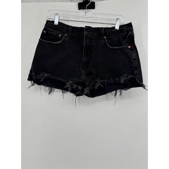Abercrombie & Fitch The Mom Short Mid Rise Black Distressed Denim Cut Offs 29 8