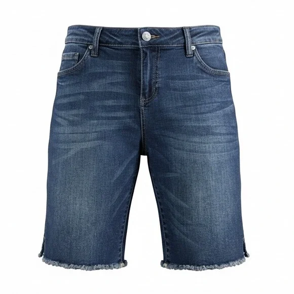 Kut from the Kloth‎ Natalie Bermuda Shorts Women 6 Blue Raw Hem Flap Back Pocket