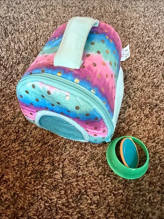 Justice Plush Polka Dot Carry Case - Includes Pet Bowl