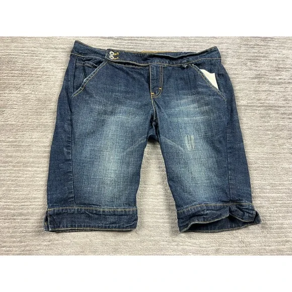 Arizona Jean Co Shorts Women 11 Blue Bermuda Denim Stretch Dark Wash‎ Dbl Button