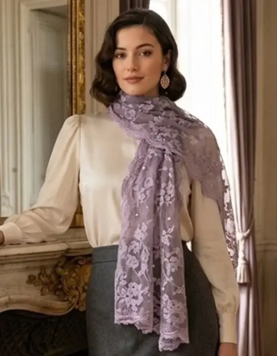 Vintage Louis Quatorze silk embroidered scarf
