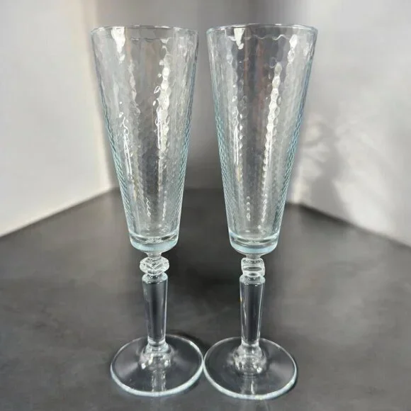 Champagne Flutes Crystal Glasses Honeycomb Pattern Set 2 Drinking‎ Glasses Cups