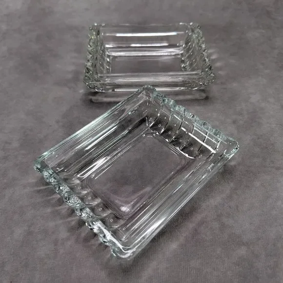 Vintage Clear Glass Covered Dish Refrigerator Box Soap Vanity Trinket Ribbed