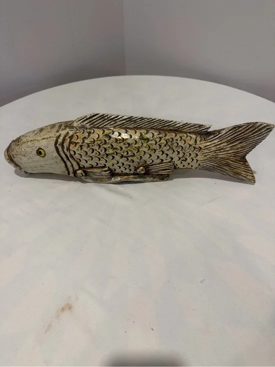 Hand-carved solid wood 18” decorative fish sculpture