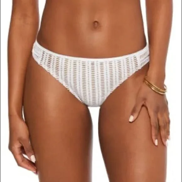 Bar III Ivory Crochet Side-Tab Hipster Bikini Swim Bottoms Extra Small NWT