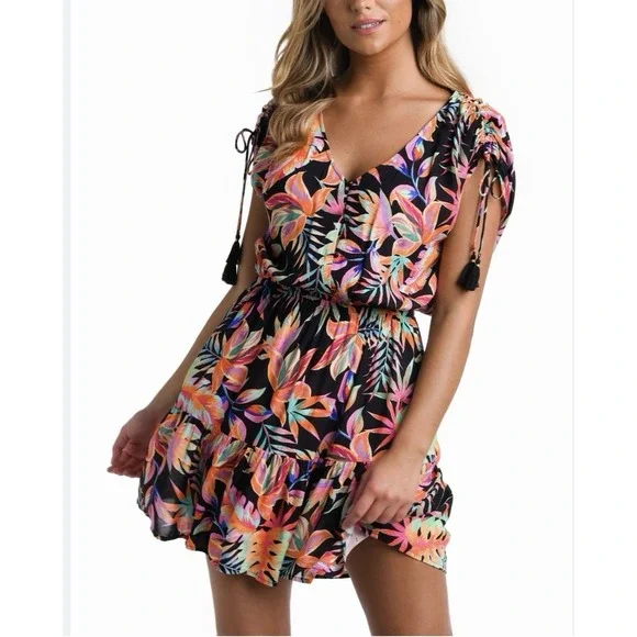 La Blanca Size-XL Best Escape Printed Cover Up Dress Floral Black