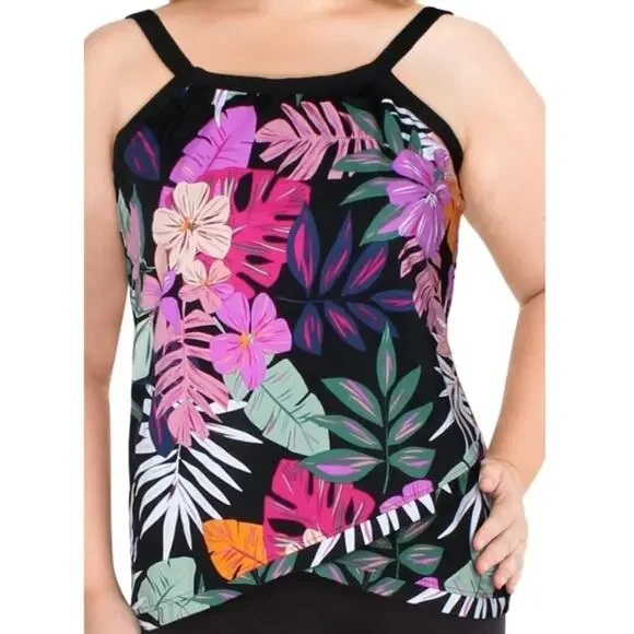 Swim Solutions Plus Floral Cross Over Swim Top