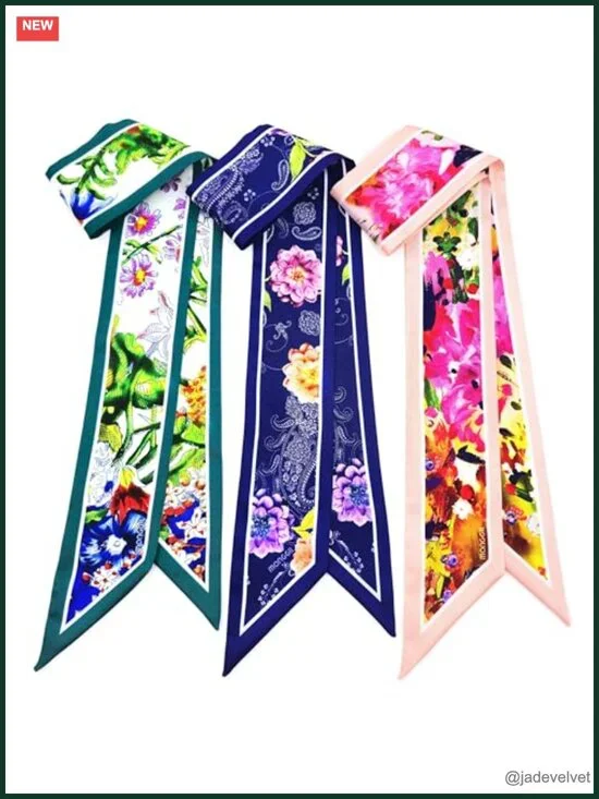 3 Pack Skinny Scarf Set with Silk-Like Feel for Bag, Hair & Neck