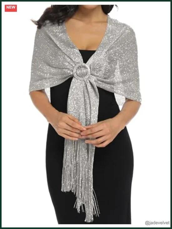 Sparkle Shawl with Buckle, Elegant Wrap for Evening Dress