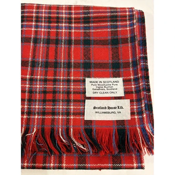 Scotland House Ltd Red Tartan Plaid Scarf Pure Wool Galaschiels, Scotland