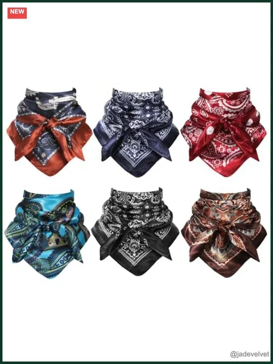 6-Pack 35 Inch Wild Rag Cowboy Neckerchief Polyester Square Bandana Silk Like