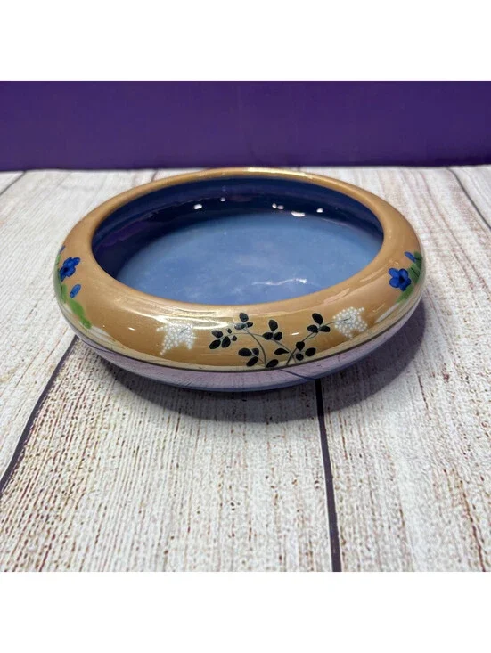 Peach & Blue Luster Bulb Planter with Hand Painted Flowers Japan