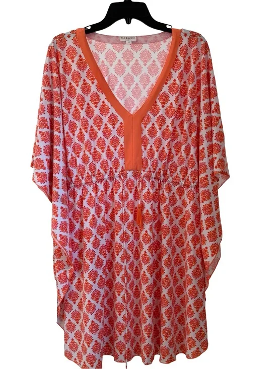 Cabana Life Coral Printed V-Neck Tunic Dress/Swim Cover-Up