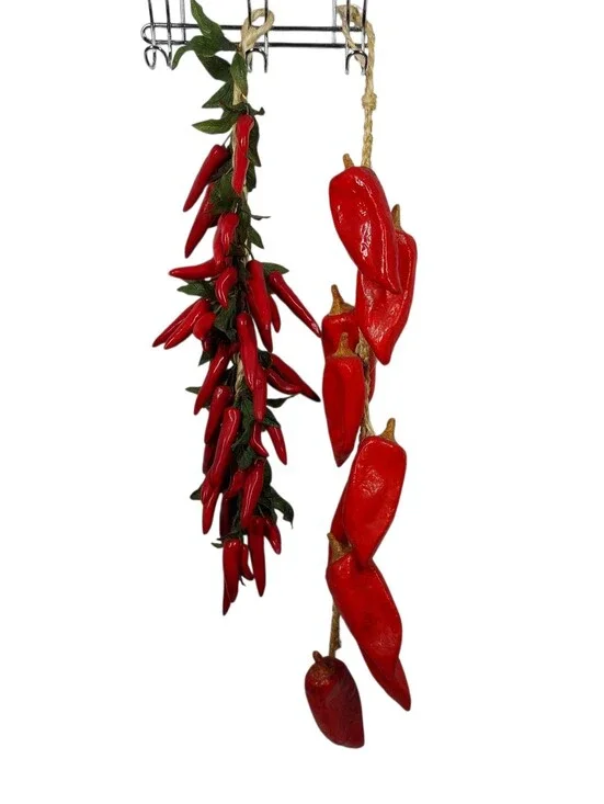 2 Vintage Red Chili Pepper Garlands Ristra Mexico Southwest Hanging Decor