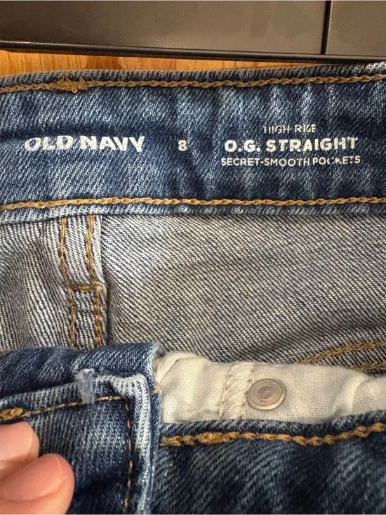 Old Navy O.G. Straight Denim Shorts Size 8 Patriotic American Flag Embroidered