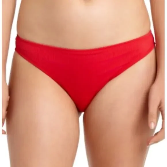 California Waves RED Ribbed Bikini Swim Bottom