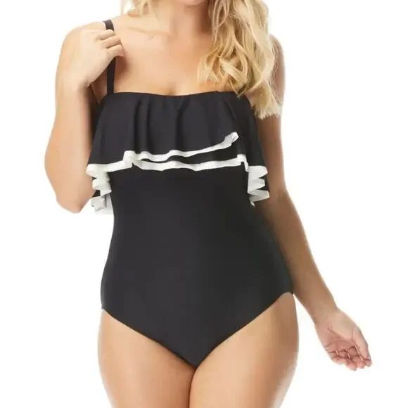 Contours Agate Ruffle Bandeau One Piece Swimsuit