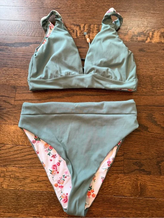 MAAJI, Sage Green Ribbed Reversible Bikini Set