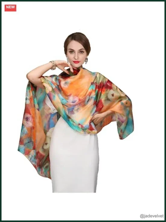 100% Mulberry Silk Floral Scarf Shawl Wrap 69x43