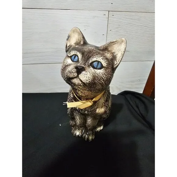 Rare Vintage 1987 9.5 inch cat brown w blue eyes