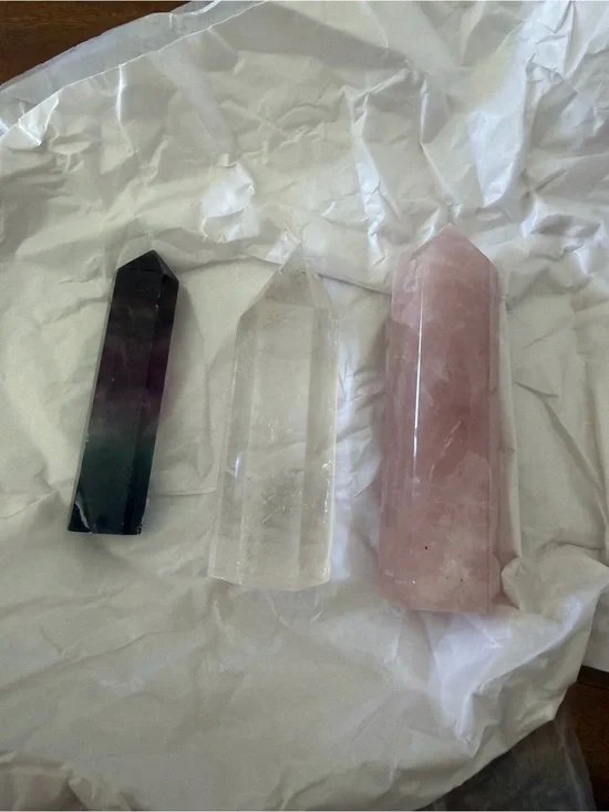 Crystal Towers - Rose Quarts, clear quarts and rainbow fluorite