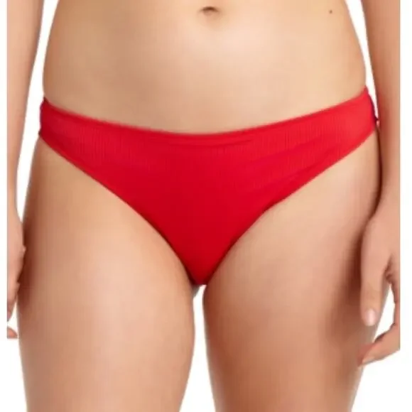 California Waves RED Ribbed Bikini Swim Bottom