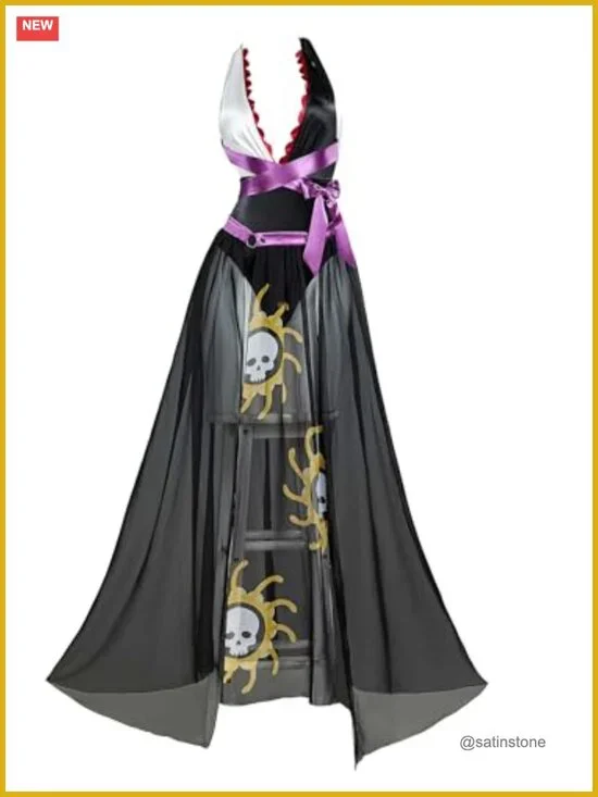 Anime Cosplay One Piece Swimsuit Deep V Halter with Wrap Skirt