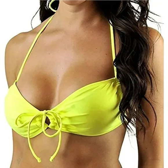 NEW California Waves Yellow Bikini Top asz Large