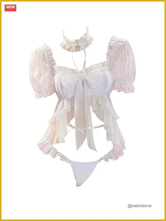 Anime Kawaii Bikini Two-Piece Swimsuit Ruffled Top Briefs Cosplay Swimwear
