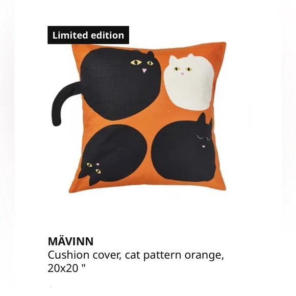 Orange Cushion Cover with Black and Cream Cat Motifs