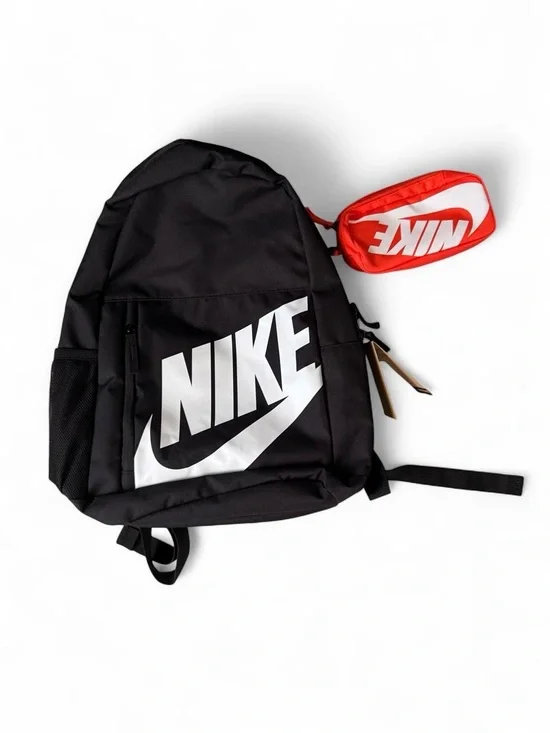 Nike Black Backpack with Orange Zip Pouch and White Logo