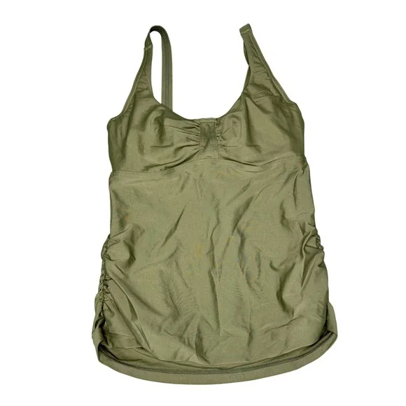 prAna Women Olive Green Ruched Underwire Tankini Swim‎ Top 34D/S