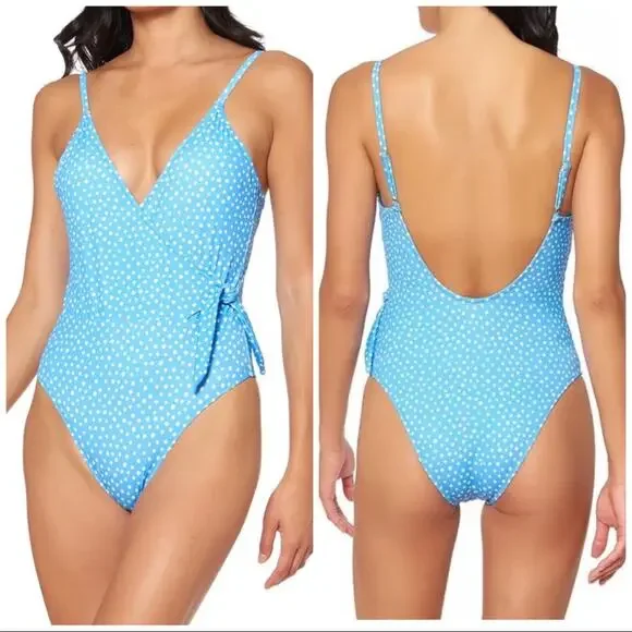 Jessica Simpson blue polka dot One-Piece Swimsuit