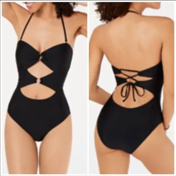 Hula Honey Black ribbed one piece swimsuit